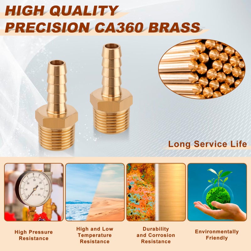 Boeray 5pcs Brass Hose Barb Fittings 5/16 Inch Barb to 3/8 Inch NPT Male Thread Air Hose Fittings Adapter Connector Water Fuel Air Line Fittings 5/16â€ Ã— 3/8â€ NPT Brass Fittings - Image 3